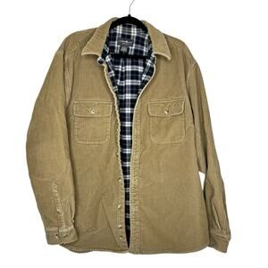 EDDIE BAUER / tan corduroy flannel lined trucker shacket shirt jacket / XL